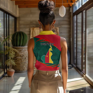 Personalized Cameroon Women Sleeveless Polo Shirt with Cameroun Coat of Arms and African Pattern