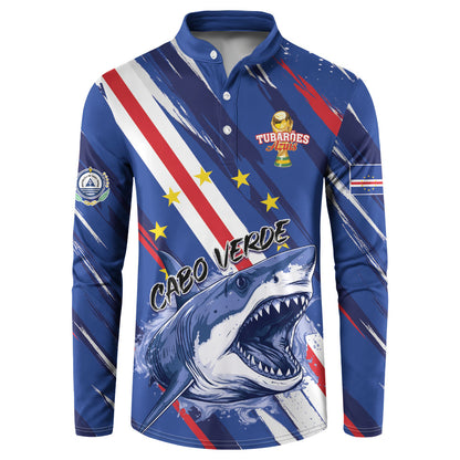Custom World Football 2026 Cabo Verde Button Sweatshirt Tubaroes Azuis Victory