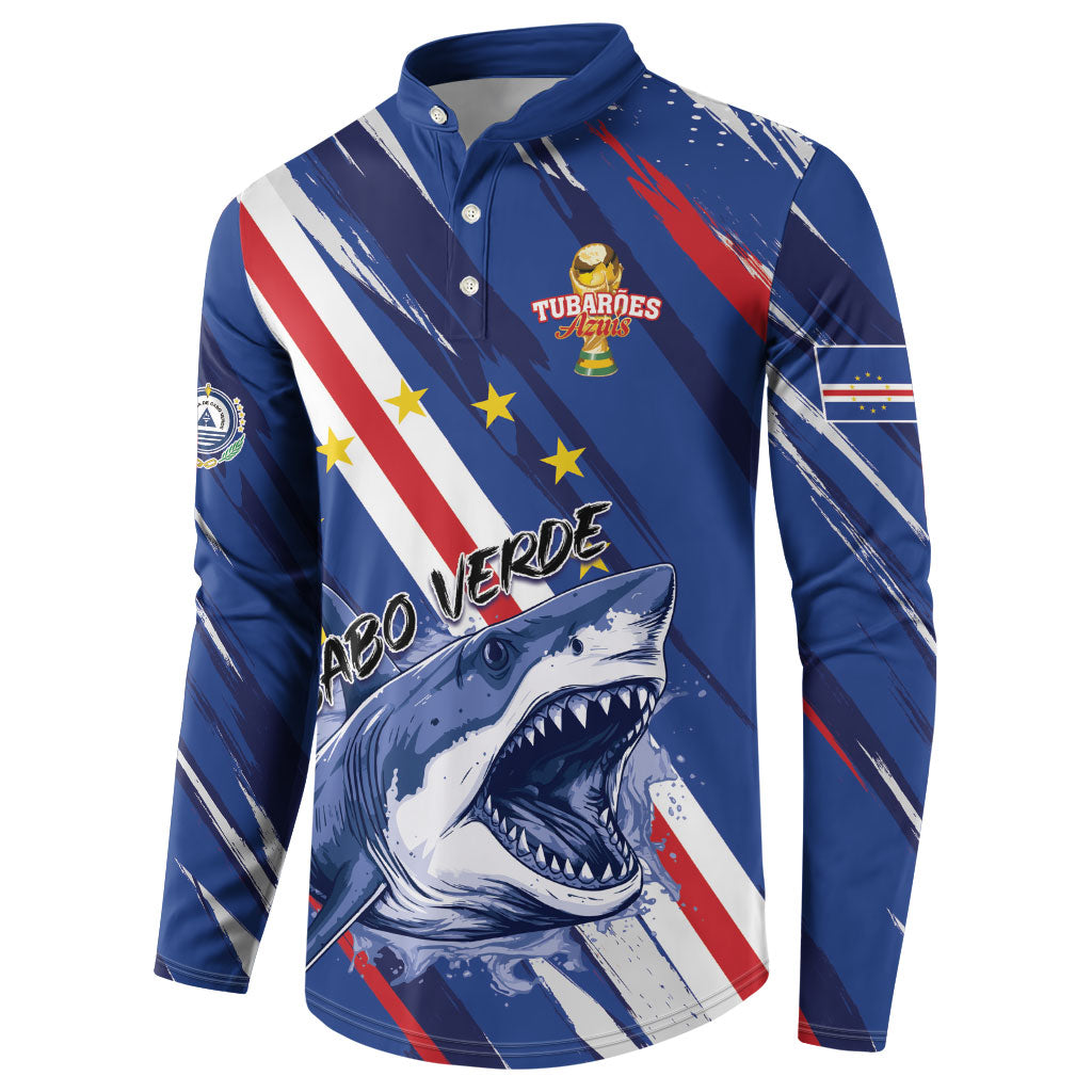 Custom World Football 2026 Cabo Verde Button Sweatshirt Tubaroes Azuis Victory