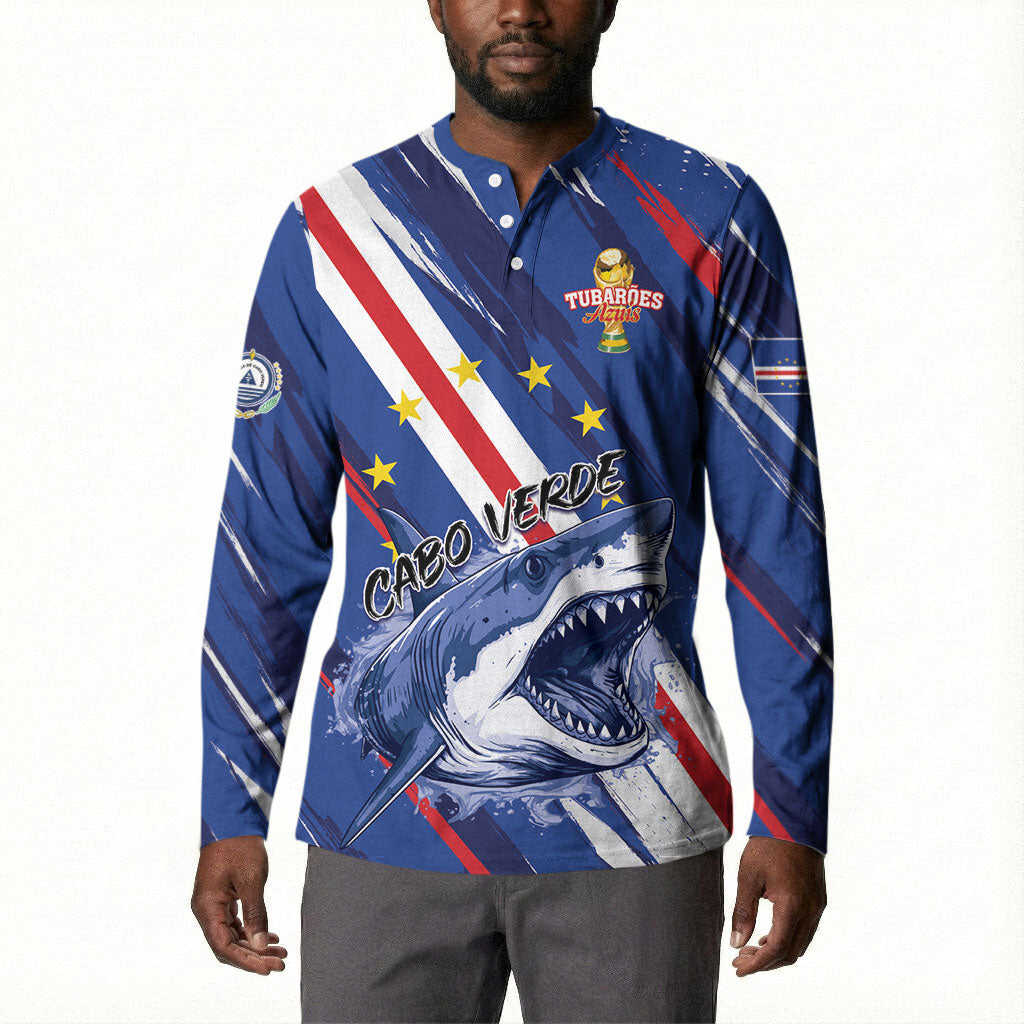 Custom World Football 2026 Cabo Verde Button Sweatshirt Tubaroes Azuis Victory