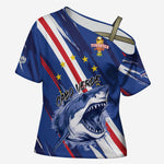 Custom World Football 2026 Cabo Verde Cross Shoulder Shirt Tubaroes Azuis Victory