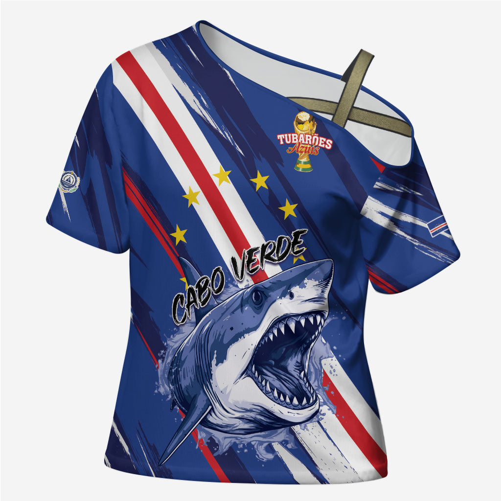 Custom World Football 2026 Cabo Verde Cross Shoulder Shirt Tubaroes Azuis Victory