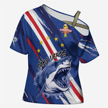 Custom World Football 2026 Cabo Verde Cross Shoulder Shirt Tubaroes Azuis Victory