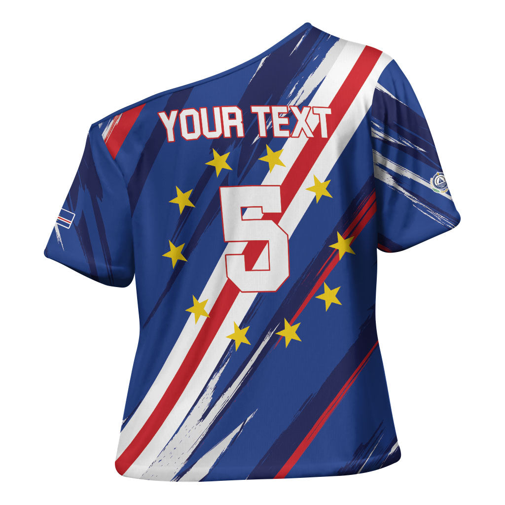 Custom World Football 2026 Cabo Verde Cross Shoulder Shirt Tubaroes Azuis Victory