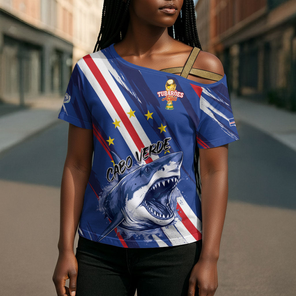 Custom World Football 2026 Cabo Verde Cross Shoulder Shirt Tubaroes Azuis Victory