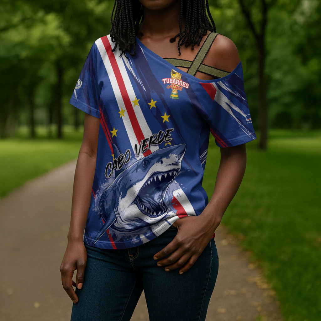 Custom World Football 2026 Cabo Verde Cross Shoulder Shirt Tubaroes Azuis Victory