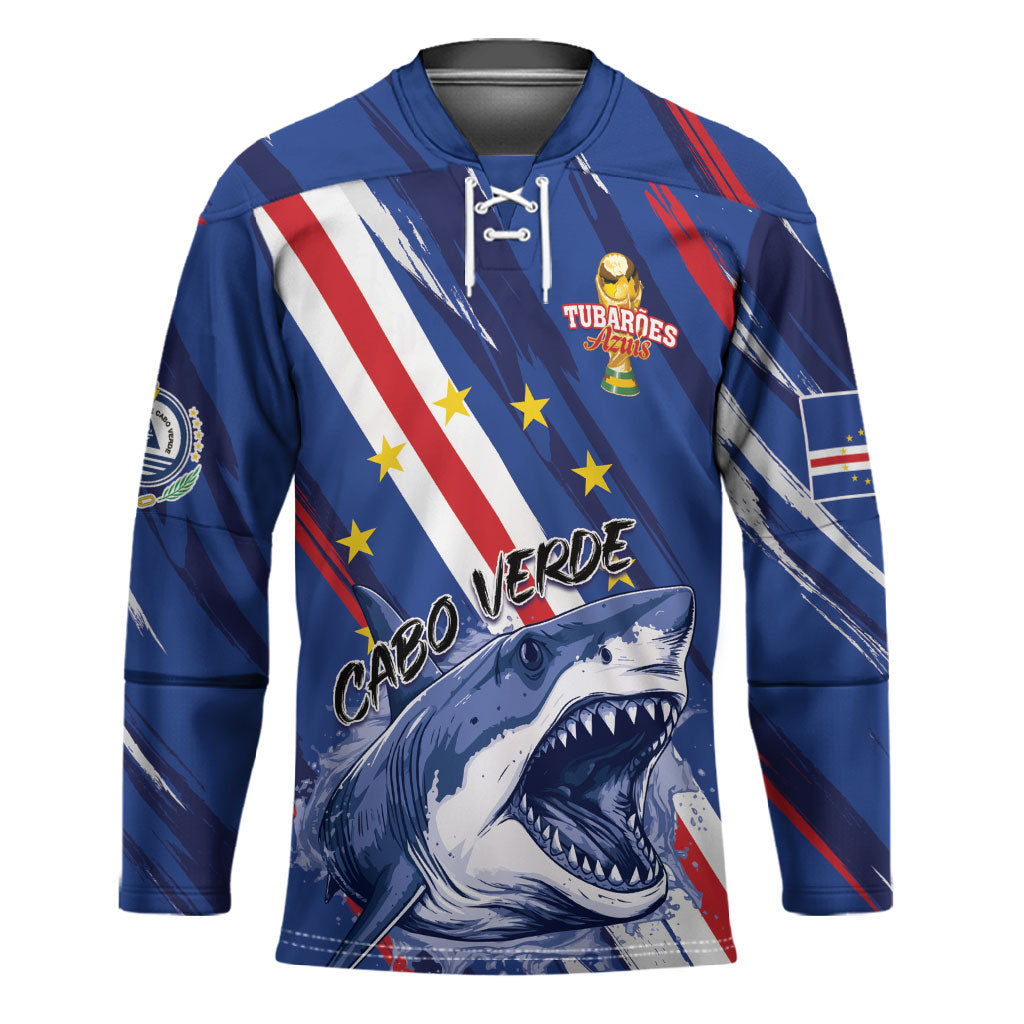 Custom World Football 2026 Cabo Verde Hockey Jersey Tubaroes Azuis Victory