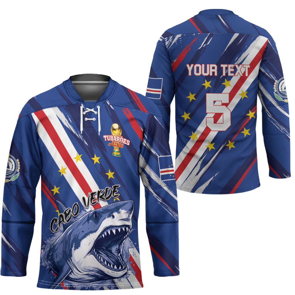 Custom World Football 2026 Cabo Verde Hockey Jersey Tubaroes Azuis Victory