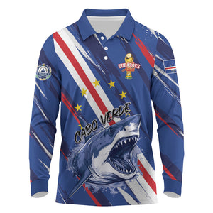 Custom World Football 2026 Cabo Verde Long Sleeve Polo Shirt Tubaroes Azuis Victory