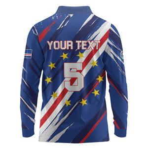 Custom World Football 2026 Cabo Verde Long Sleeve Polo Shirt Tubaroes Azuis Victory