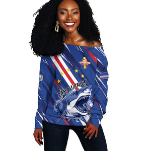 Custom World Football 2026 Cabo Verde Off Shoulder Sweater Tubaroes Azuis Victory