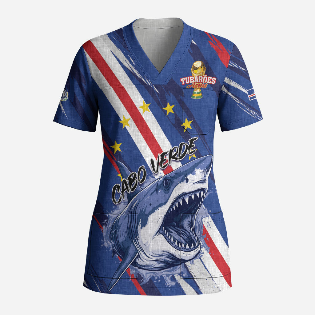 Custom World Football 2026 Cabo Verde Scrub Top Tubaroes Azuis Victory