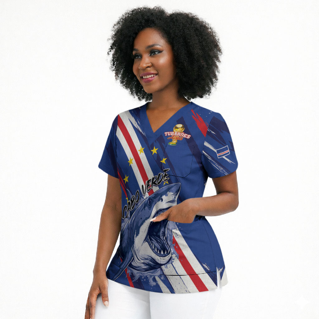 Custom World Football 2026 Cabo Verde Scrub Top Tubaroes Azuis Victory