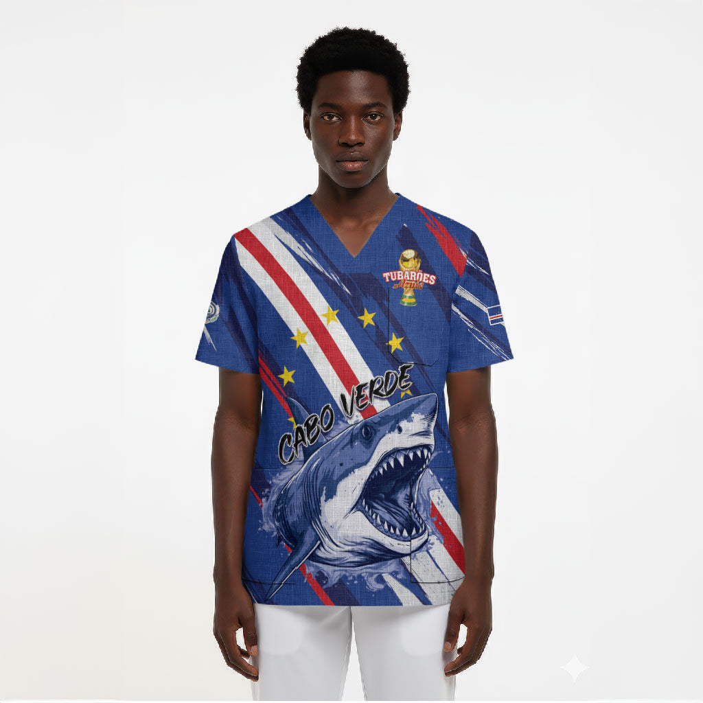 Custom World Football 2026 Cabo Verde Scrub Top Tubaroes Azuis Victory
