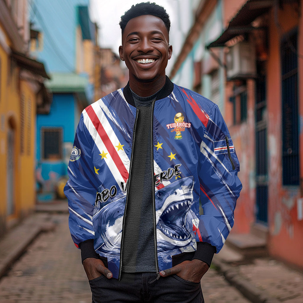 Custom World Football 2026 Cabo Verde Sleeve Zip Bomber Jacket Tubaroes Azuis Victory