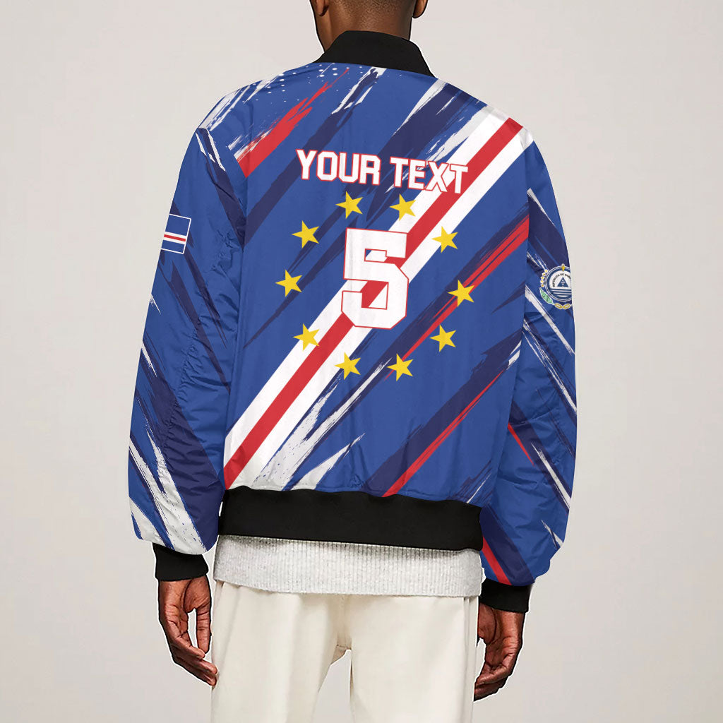 Custom World Football 2026 Cabo Verde Sleeve Zip Bomber Jacket Tubaroes Azuis Victory