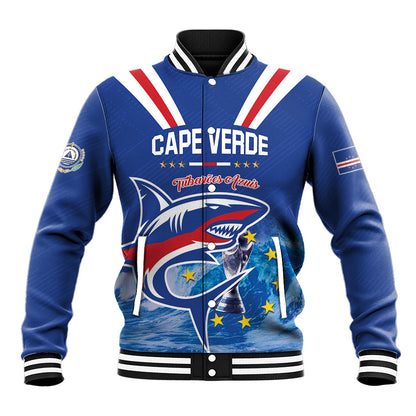 Custom Cape Verde Football 2026 Blue Shark Baseball Jacket Go Champions