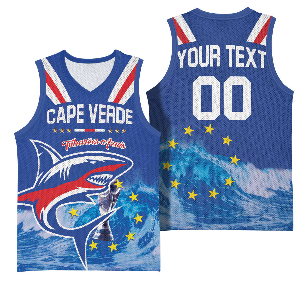 Custom Cape Verde Football 2026 Blue Shark Basketball Jersey Go Champions