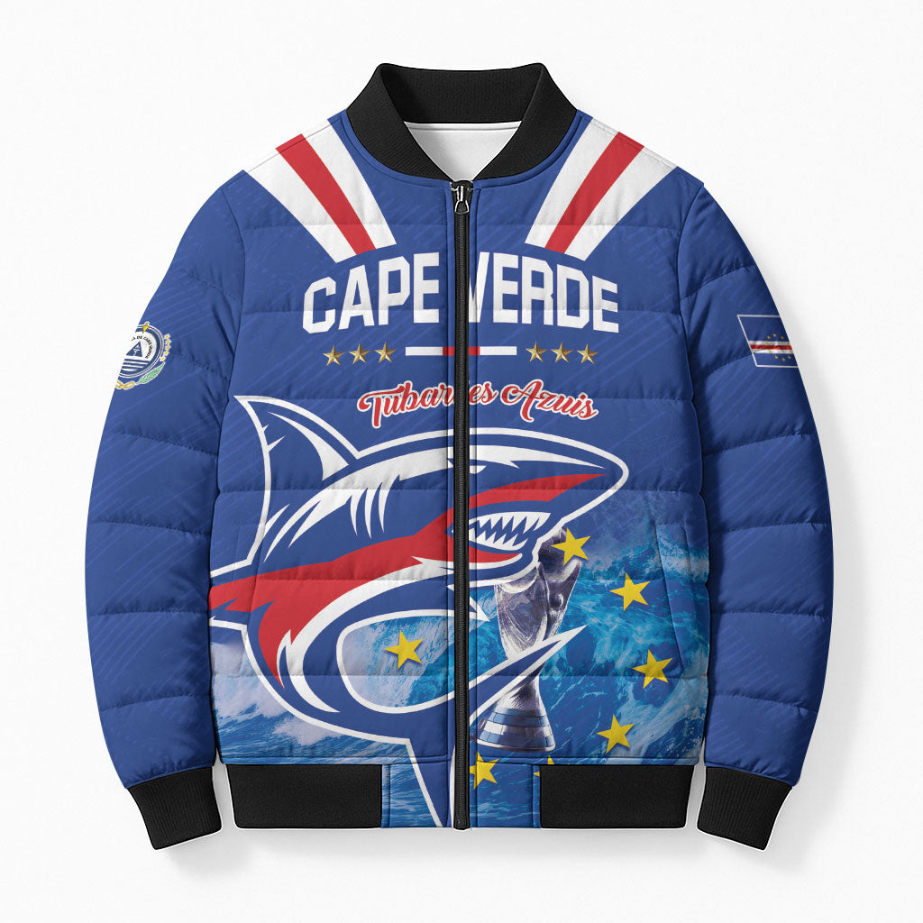 Custom Cape Verde Football 2026 Blue Shark Bomber Puffer Jacket Go Champions