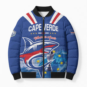 Custom Cape Verde Football 2026 Blue Shark Bomber Puffer Jacket Go Champions