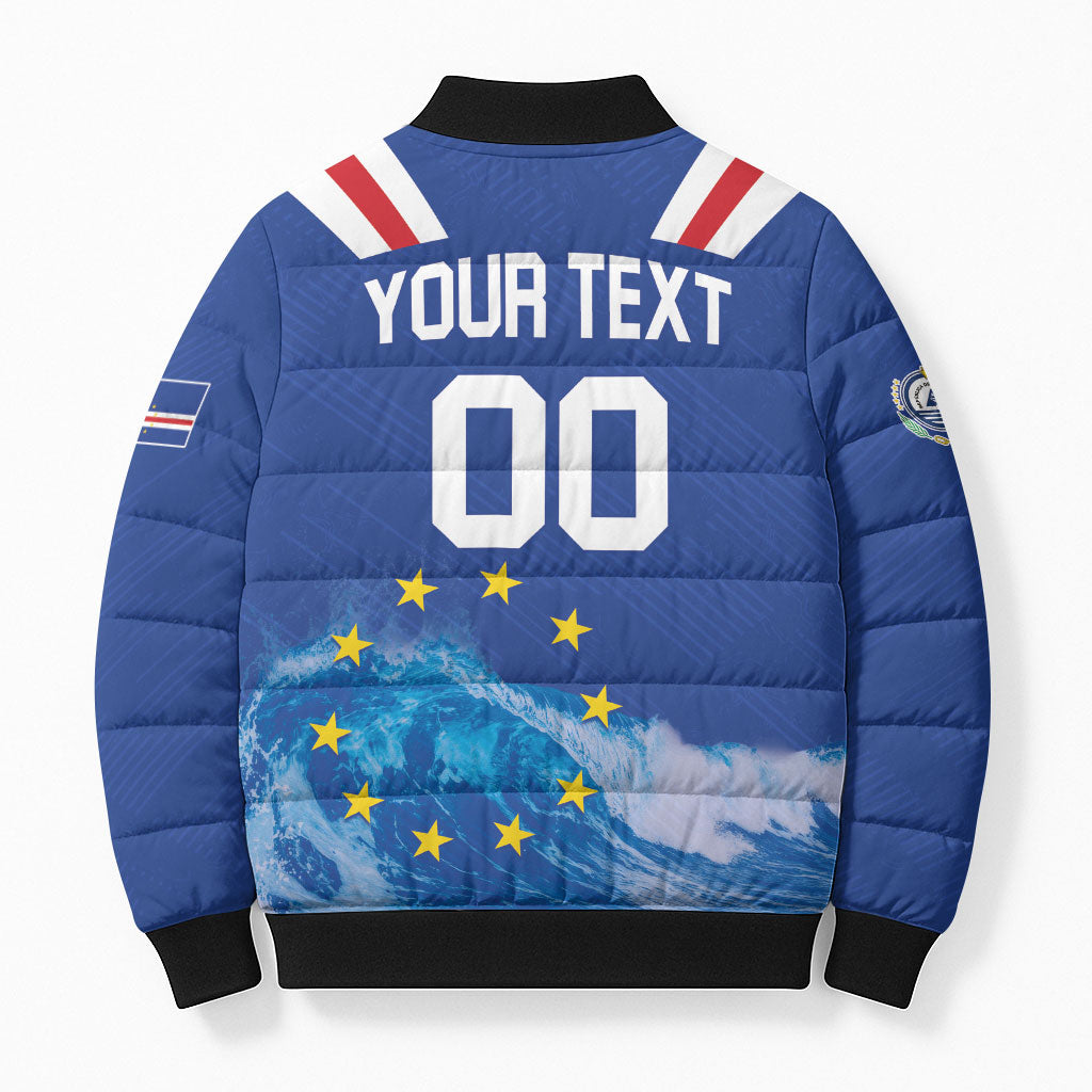 Custom Cape Verde Football 2026 Blue Shark Bomber Puffer Jacket Go Champions