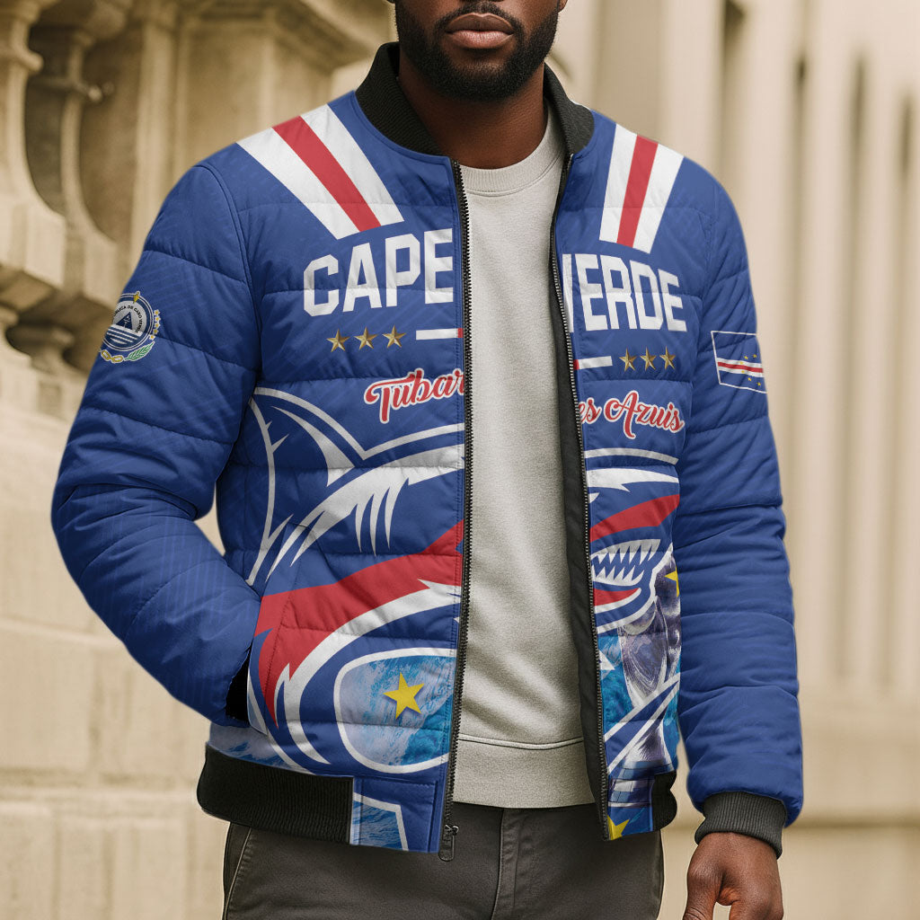 Custom Cape Verde Football 2026 Blue Shark Bomber Puffer Jacket Go Champions
