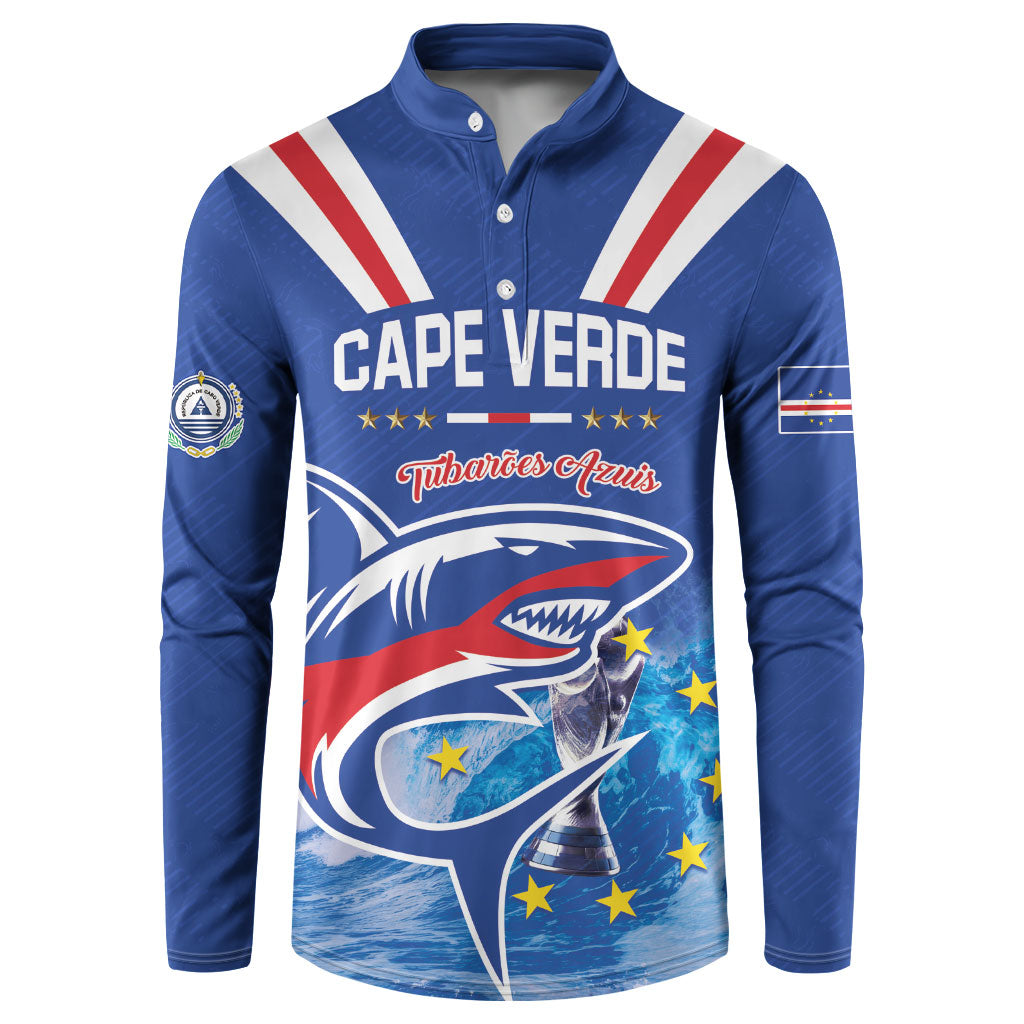 Custom Cape Verde Football 2026 Blue Shark Button Sweatshirt Go Champions