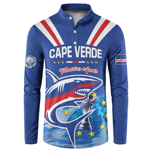 Custom Cape Verde Football 2026 Blue Shark Button Sweatshirt Go Champions