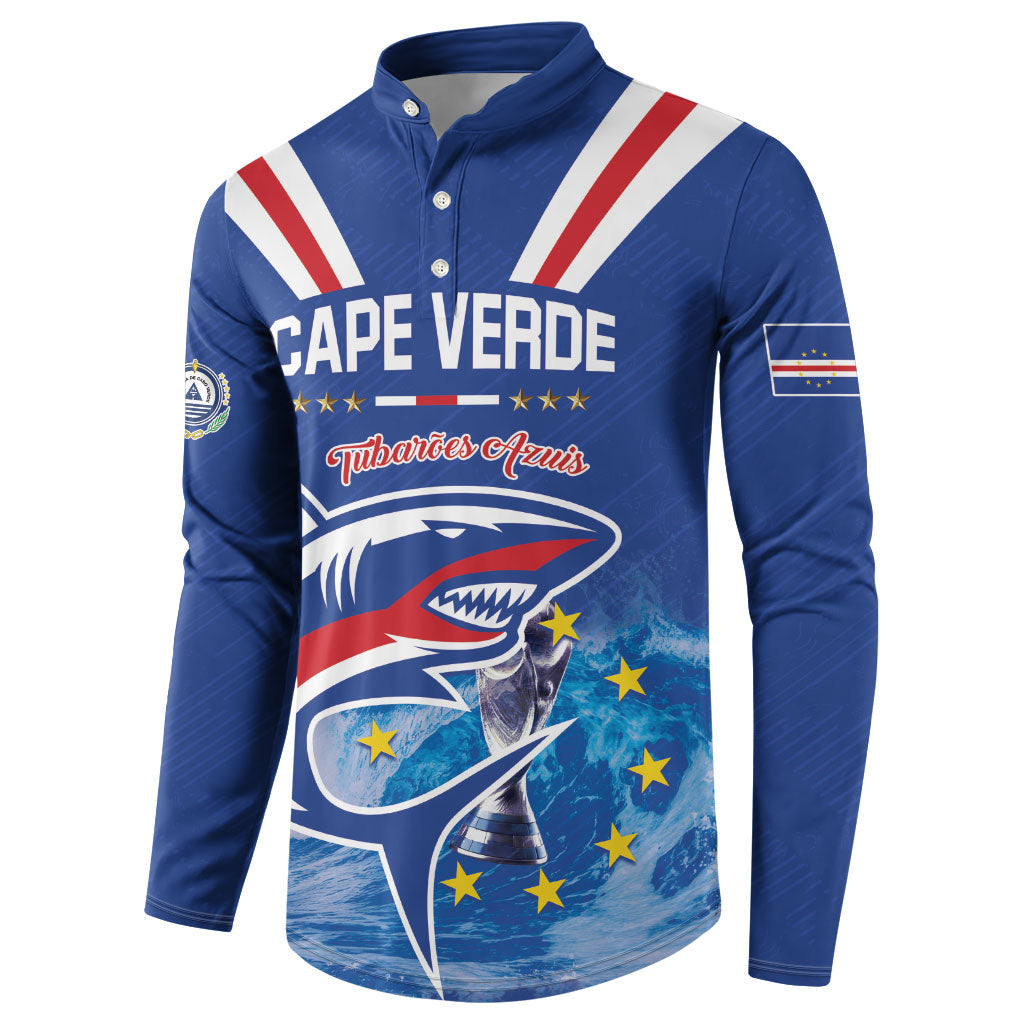 Custom Cape Verde Football 2026 Blue Shark Button Sweatshirt Go Champions