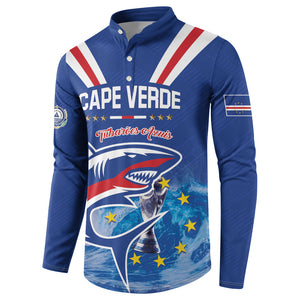Custom Cape Verde Football 2026 Blue Shark Button Sweatshirt Go Champions