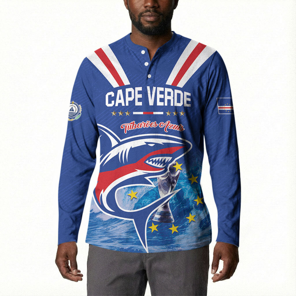 Custom Cape Verde Football 2026 Blue Shark Button Sweatshirt Go Champions