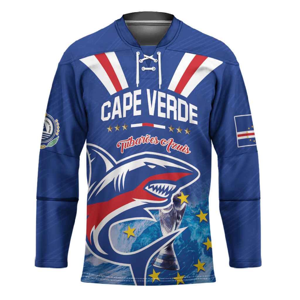 Custom Cape Verde Football 2026 Blue Shark Hockey Jersey Go Champions