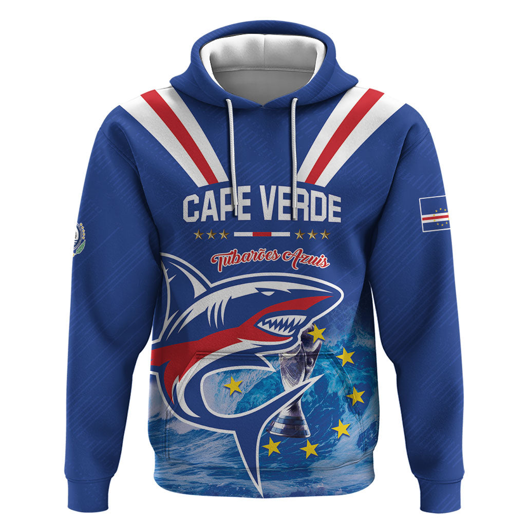 Custom Cape Verde Football 2026 Blue Shark Hoodie Go Champions
