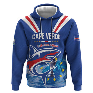 Custom Cape Verde Football 2026 Blue Shark Hoodie Go Champions