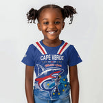 Custom Cape Verde Football 2026 Blue Shark Kid T shirt Go Champions