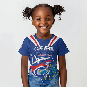 Custom Cape Verde Football 2026 Blue Shark Kid T shirt Go Champions