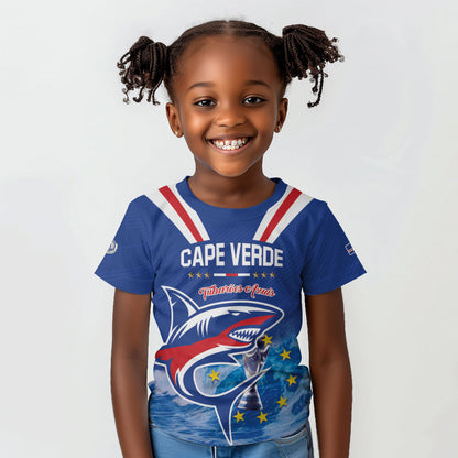 Custom Cape Verde Football 2026 Blue Shark Kid T shirt Go Champions