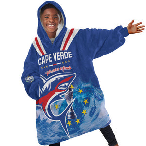 Custom Cape Verde Football 2026 Blue Shark Kid Wearable Blanket Hoodie Go Champions