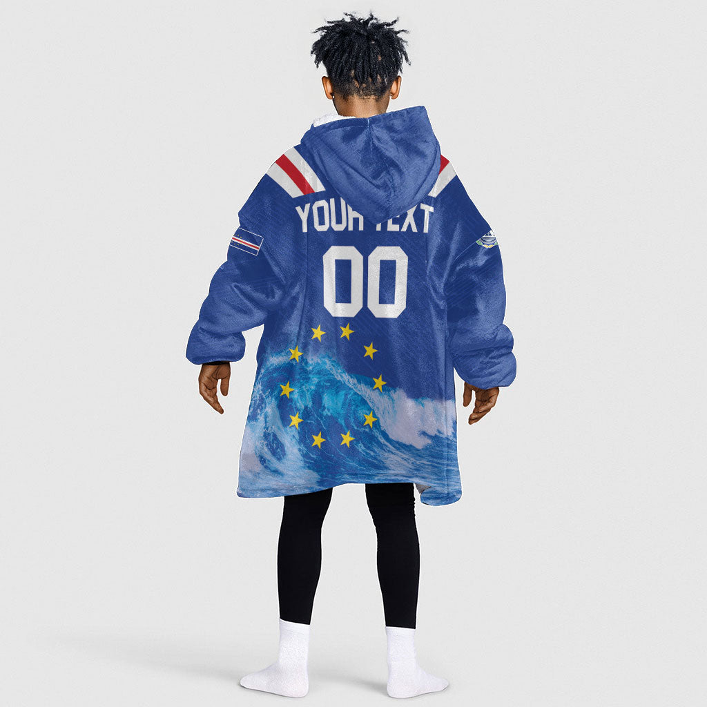 Custom Cape Verde Football 2026 Blue Shark Kid Wearable Blanket Hoodie Go Champions