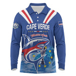 Custom Cape Verde Football 2026 Blue Shark Long Sleeve Polo Shirt Go Champions