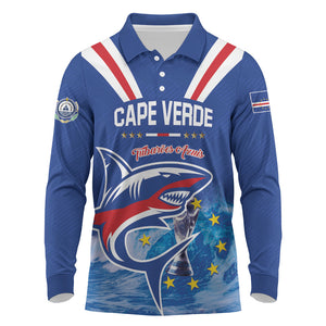Custom Cape Verde Football 2026 Blue Shark Long Sleeve Polo Shirt Go Champions
