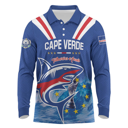 Custom Cape Verde Football 2026 Blue Shark Long Sleeve Polo Shirt Go Champions