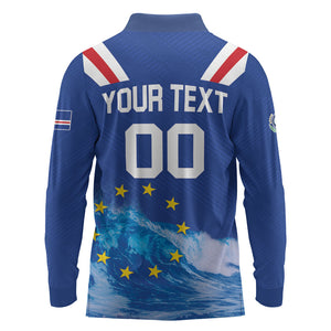 Custom Cape Verde Football 2026 Blue Shark Long Sleeve Polo Shirt Go Champions