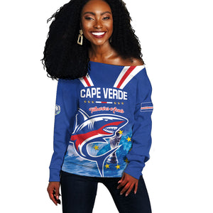 Custom Cape Verde Football 2026 Blue Shark Off Shoulder Sweater Go Champions