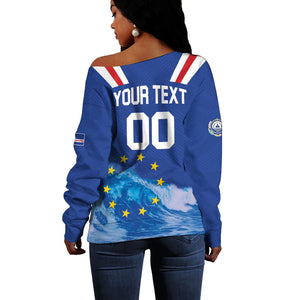 Custom Cape Verde Football 2026 Blue Shark Off Shoulder Sweater Go Champions