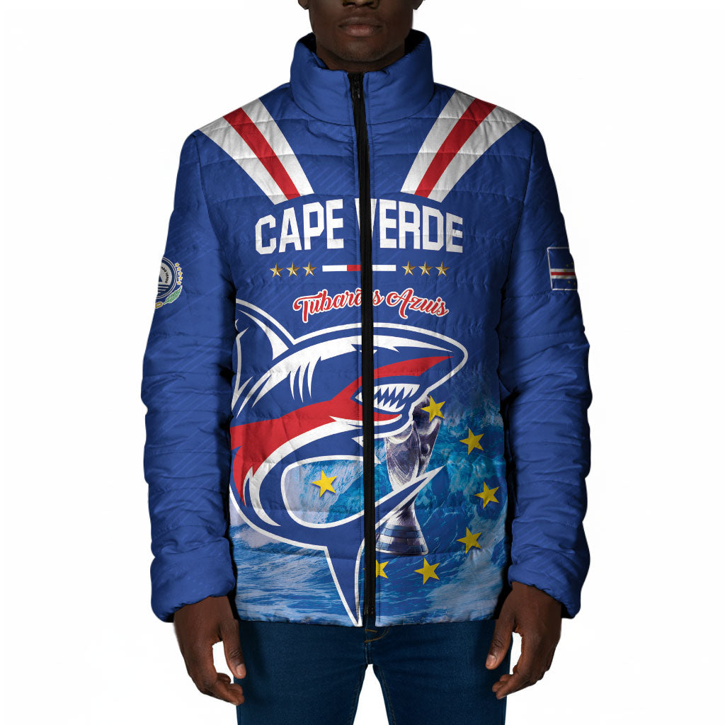 Custom Cape Verde Football 2026 Blue Shark Padded Jacket Go Champions