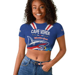 Custom Cape Verde Football 2026 Blue Shark Raglan Cropped T shirt Go Champions