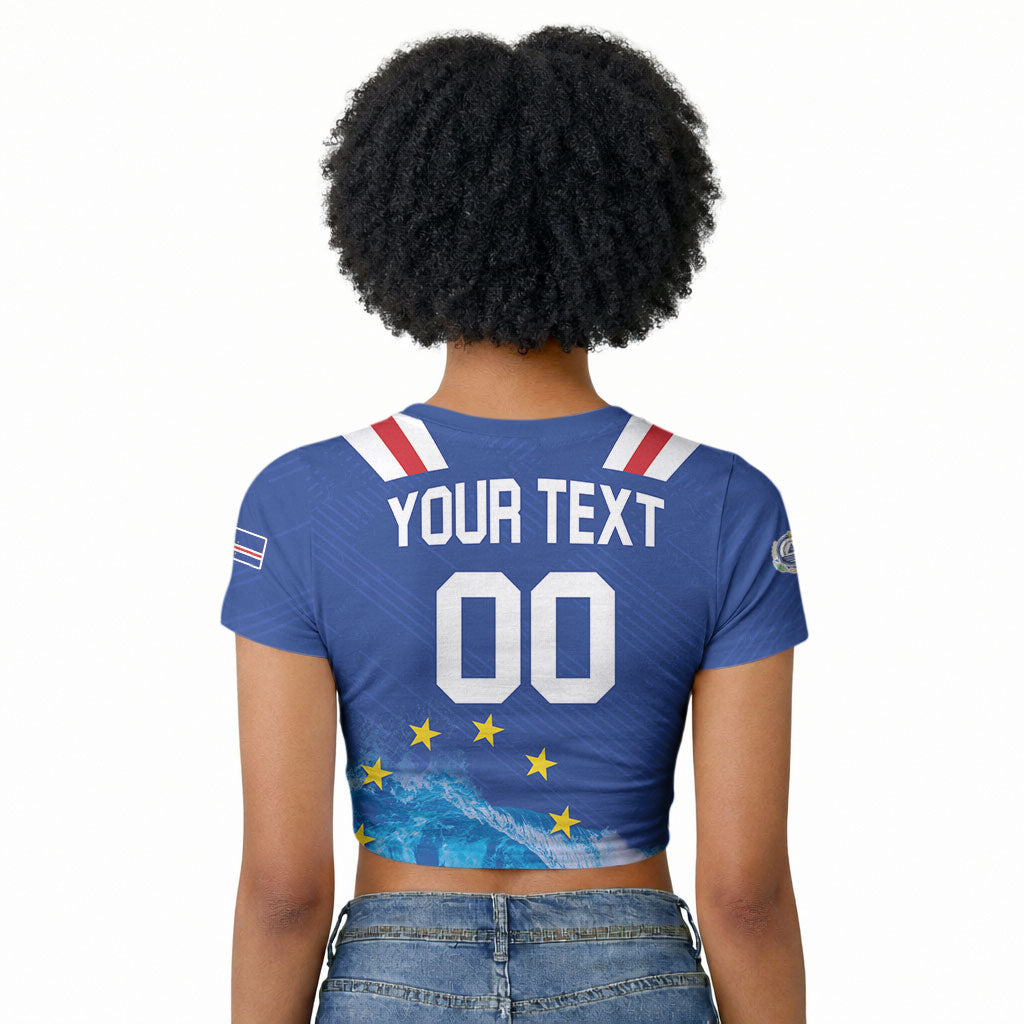 Custom Cape Verde Football 2026 Blue Shark Raglan Cropped T shirt Go Champions