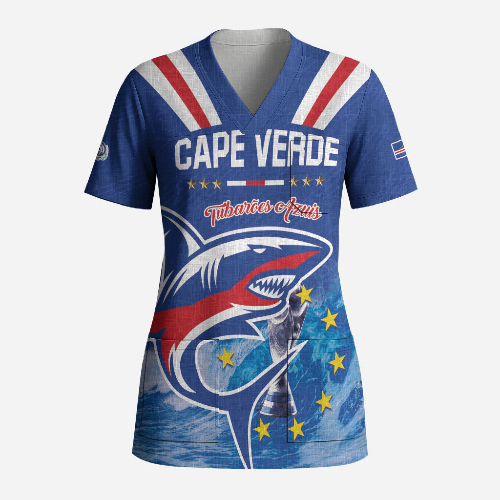 Custom Cape Verde Football 2026 Blue Shark Scrub Top Go Champions