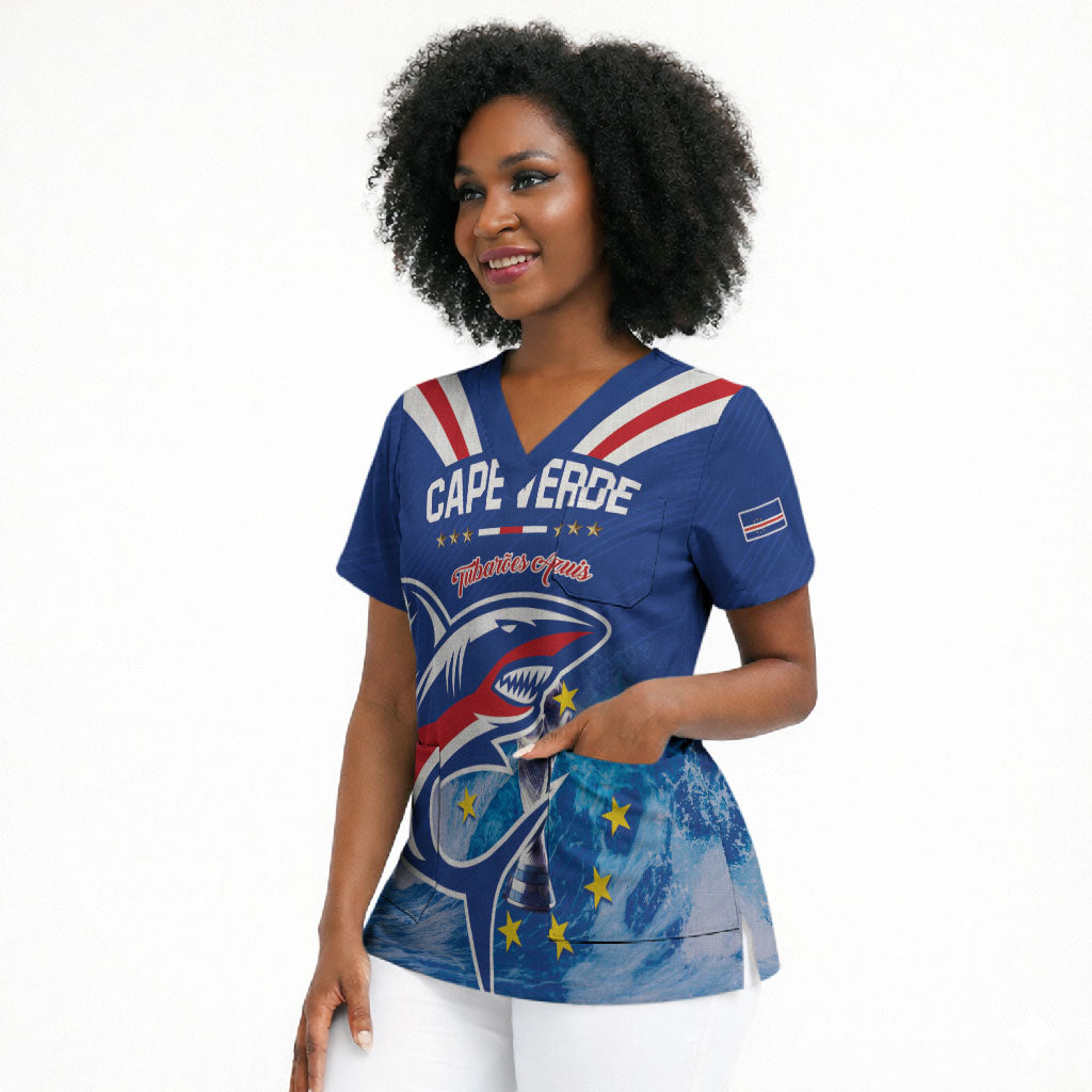 Custom Cape Verde Football 2026 Blue Shark Scrub Top Go Champions